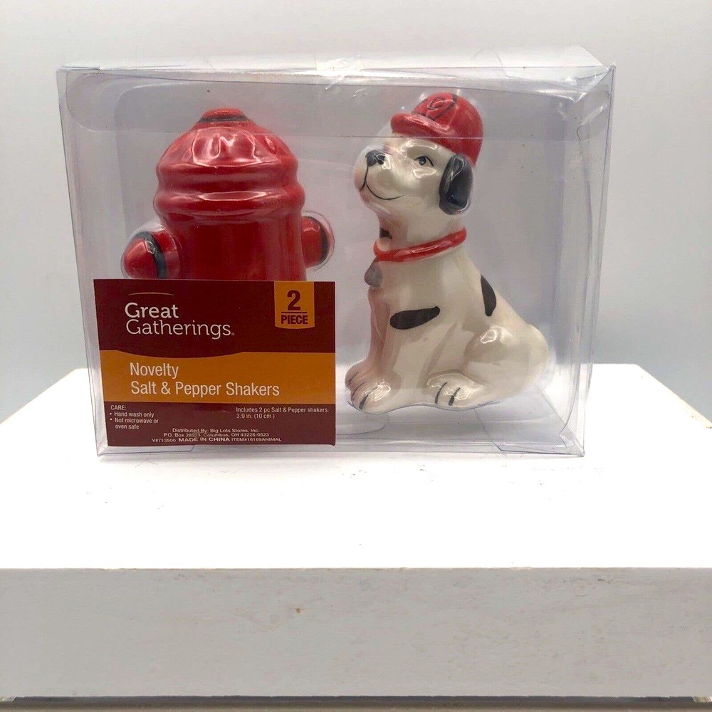 Great Gatherings, Fire Hydrant & Dalmatian Dog Ceramic Salt & Pepper Shakers New